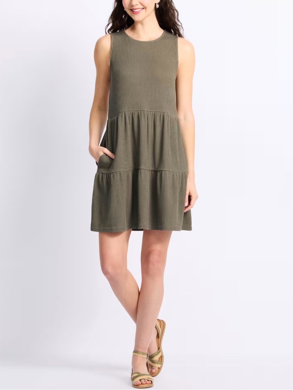 NWT Nine Britton Olive Sleeveless Tiered Vivianne Knit Dress